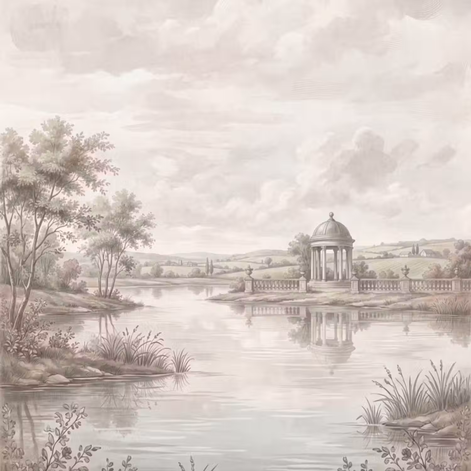Behang - Landschap - Water - Natuur - Sepia