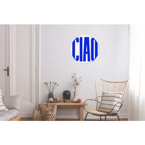 Ciao - Hoofdletters - Blauw - Minimalistisch Wandcirkel aluminium klein -woonkamer