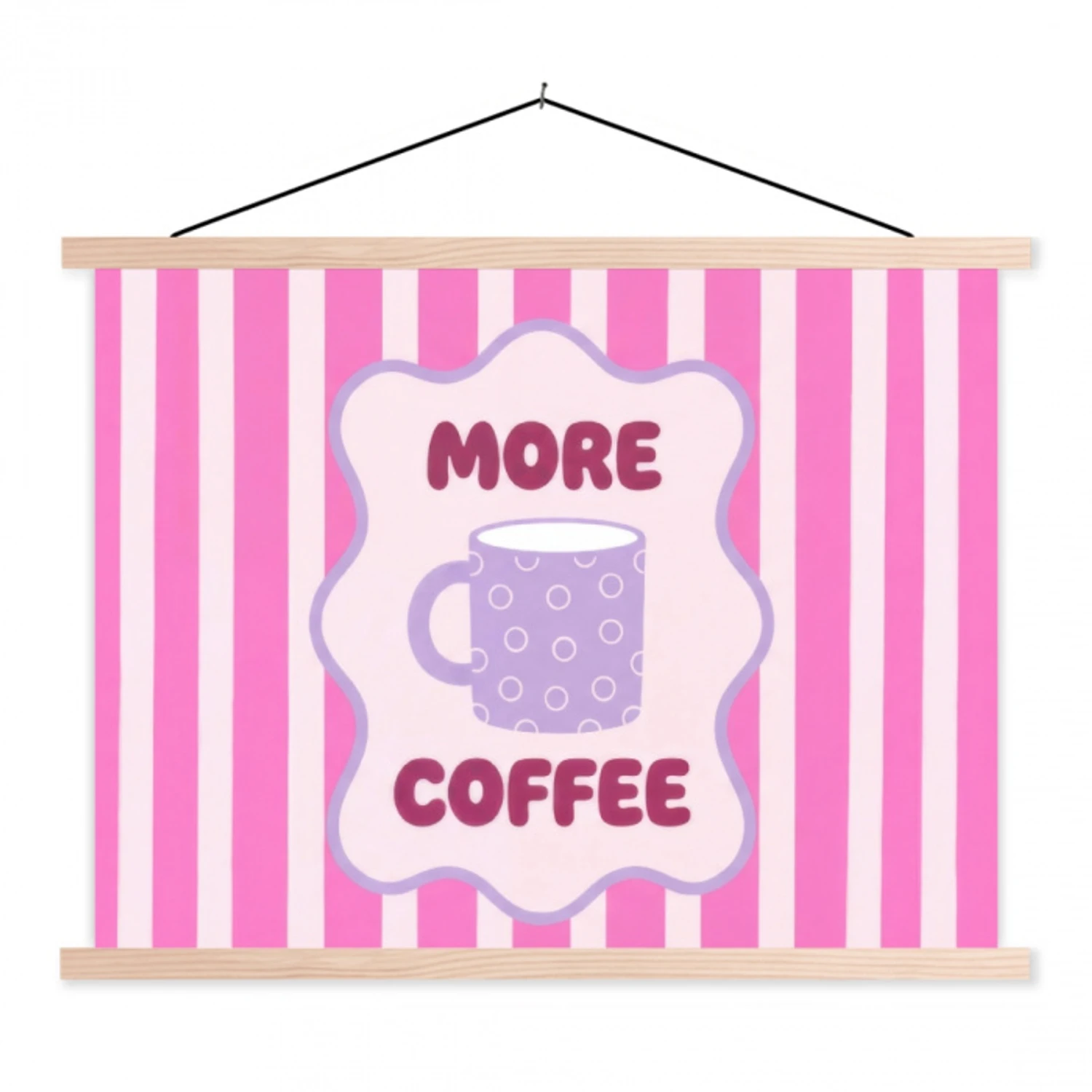 More coffee - Roze - Paars - Strepen - Mok textielposter latten blank klein -3d