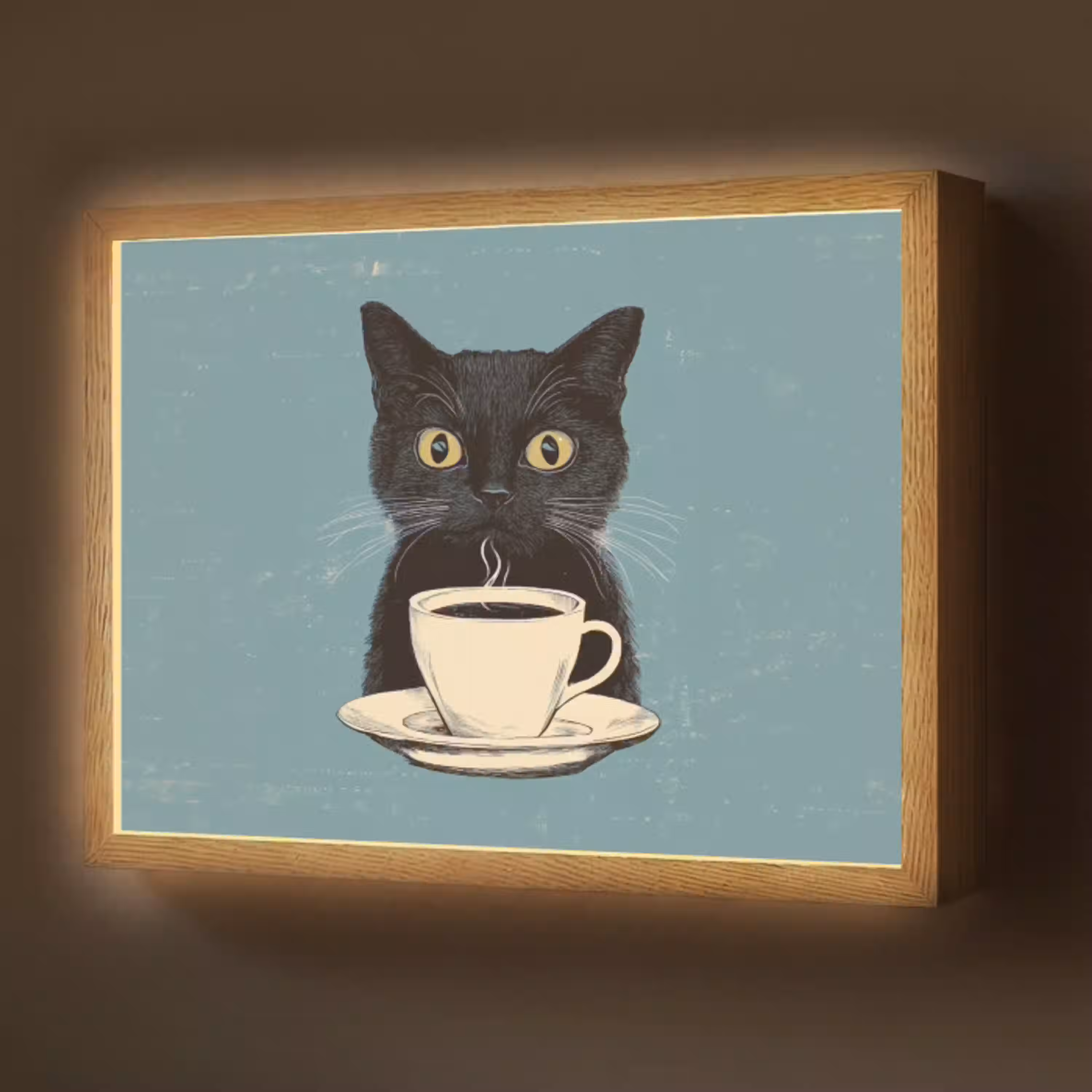 Kat - Zwart - Koffie - Minimalistisch Light Box met batterij (Wandlamp) middel -z3d_website
