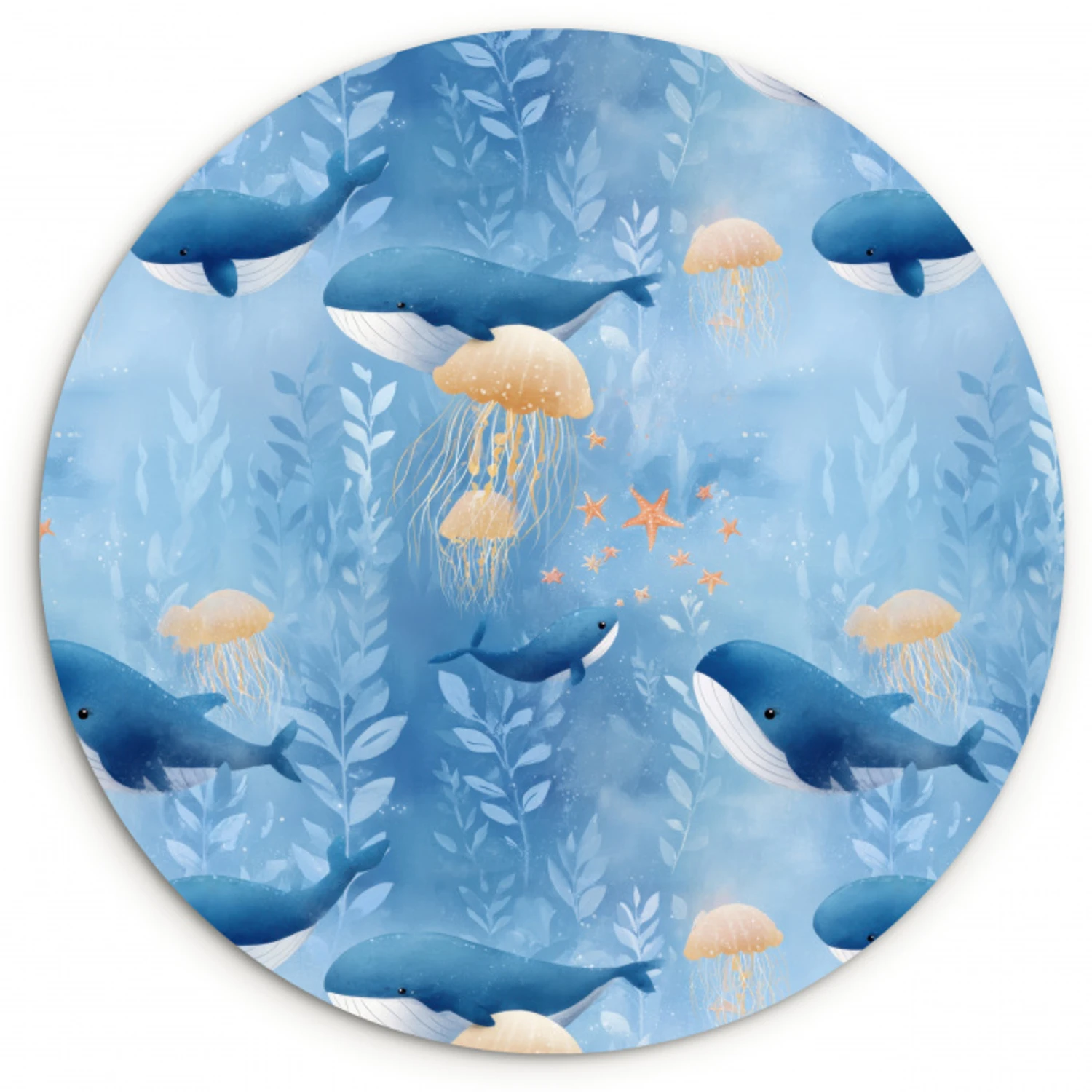 Walvissen - Oceaan - Blauw Wandcirkel kunststof plaat 5mm dik klein 188 -3d