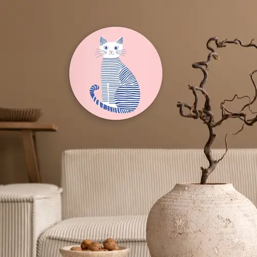 Kat - Illustratie - Minimalistisch - Roze Wandcirkel plexiglas klein -sfeer1