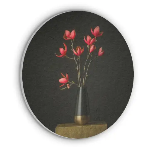 Rode - Bloemen - Vaas Akoestische PET Vilt - Rond klein -3d