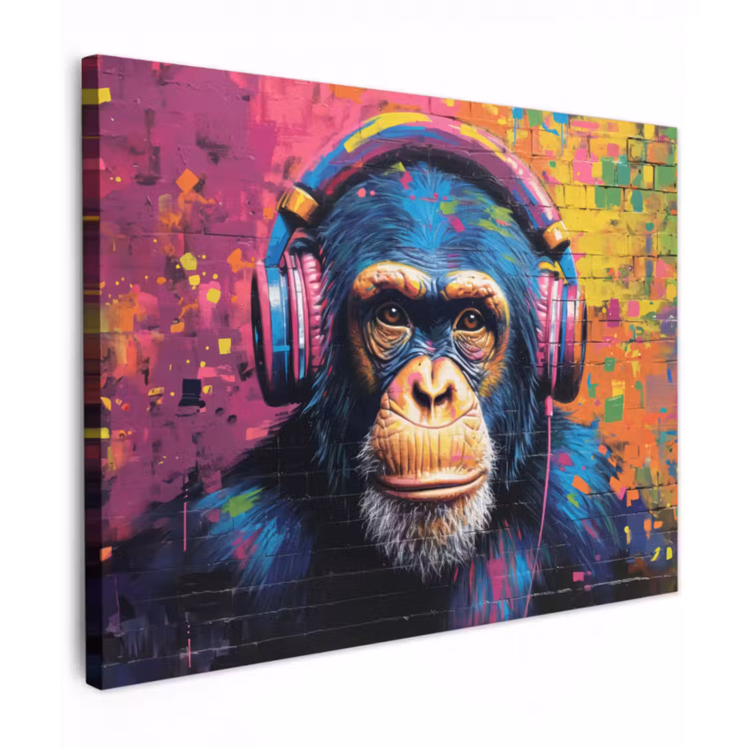 Canvas schilderij - Graffiti - Chimpanzee - Street art - Koptelefoon - Aap
