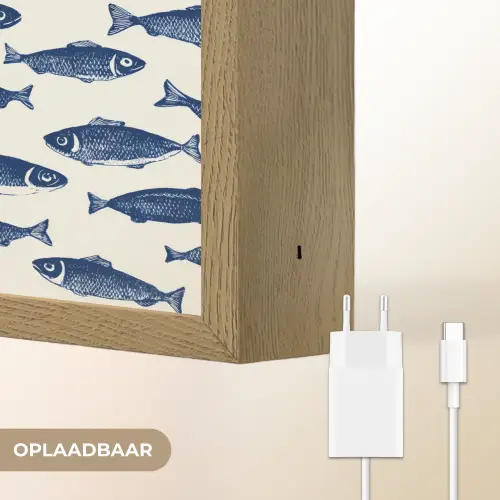 Vissen - Patroon - Blauw - Wit Light Box met batterij (Wandlamp) middel 907 -USP_websiteoplaadbaarNL