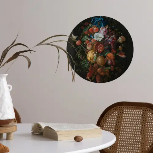 Festoen van vruchten en bloemen - Schilderij van Jan Davidsz. de Heem Wandcirkel behangsticker klein -sfeer3