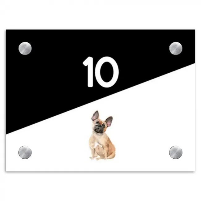 Naambordje voordeur rechthoek - Zwart wit - Huisdier - Franse bulldog