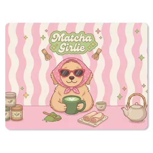 Matcha - Hond - Roze - Groen muismat rubber klein -3d