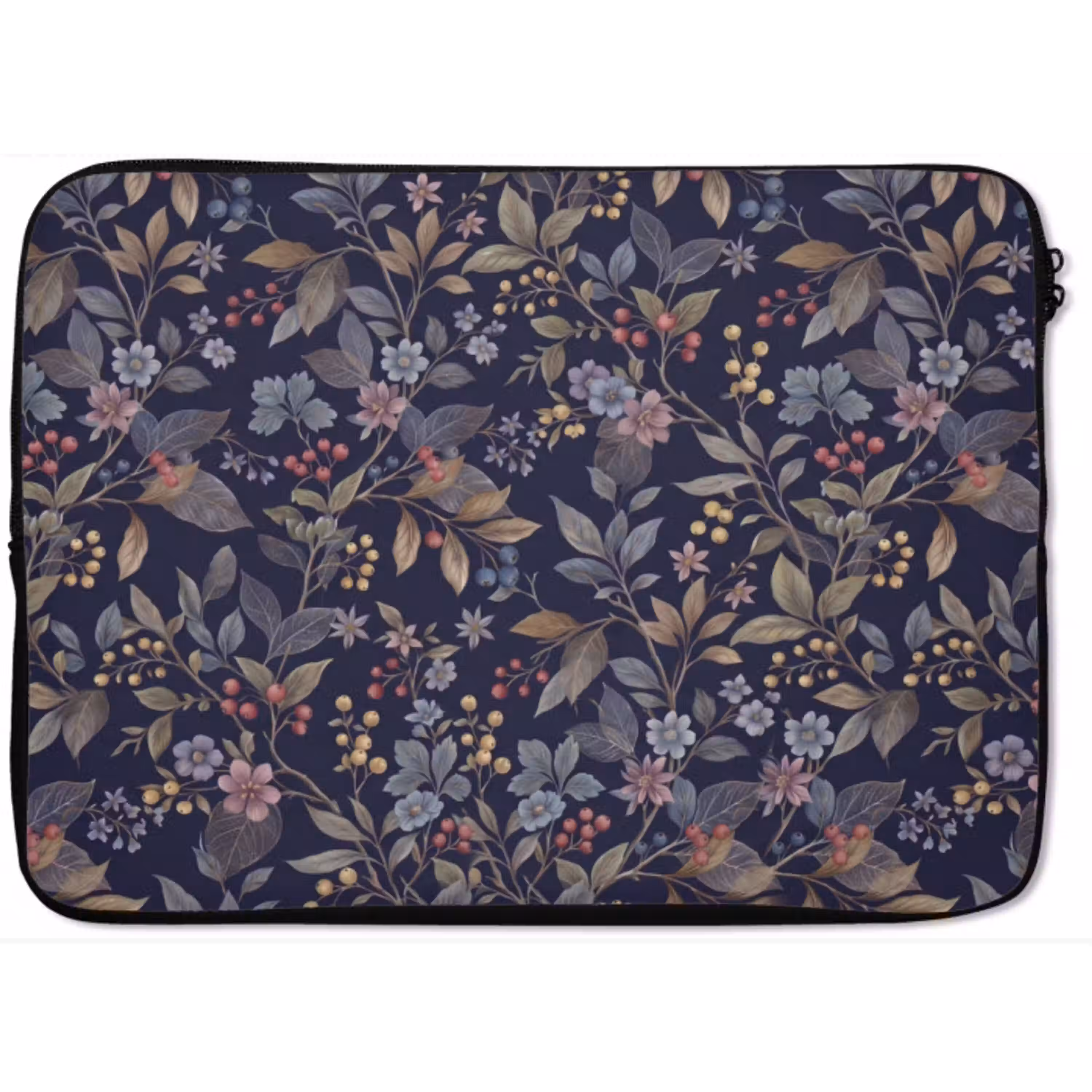Bloemen - Bladeren - Patroon - Botanisch - Donkerblauw laptophoes neopreen klein -zkaufland3dotto