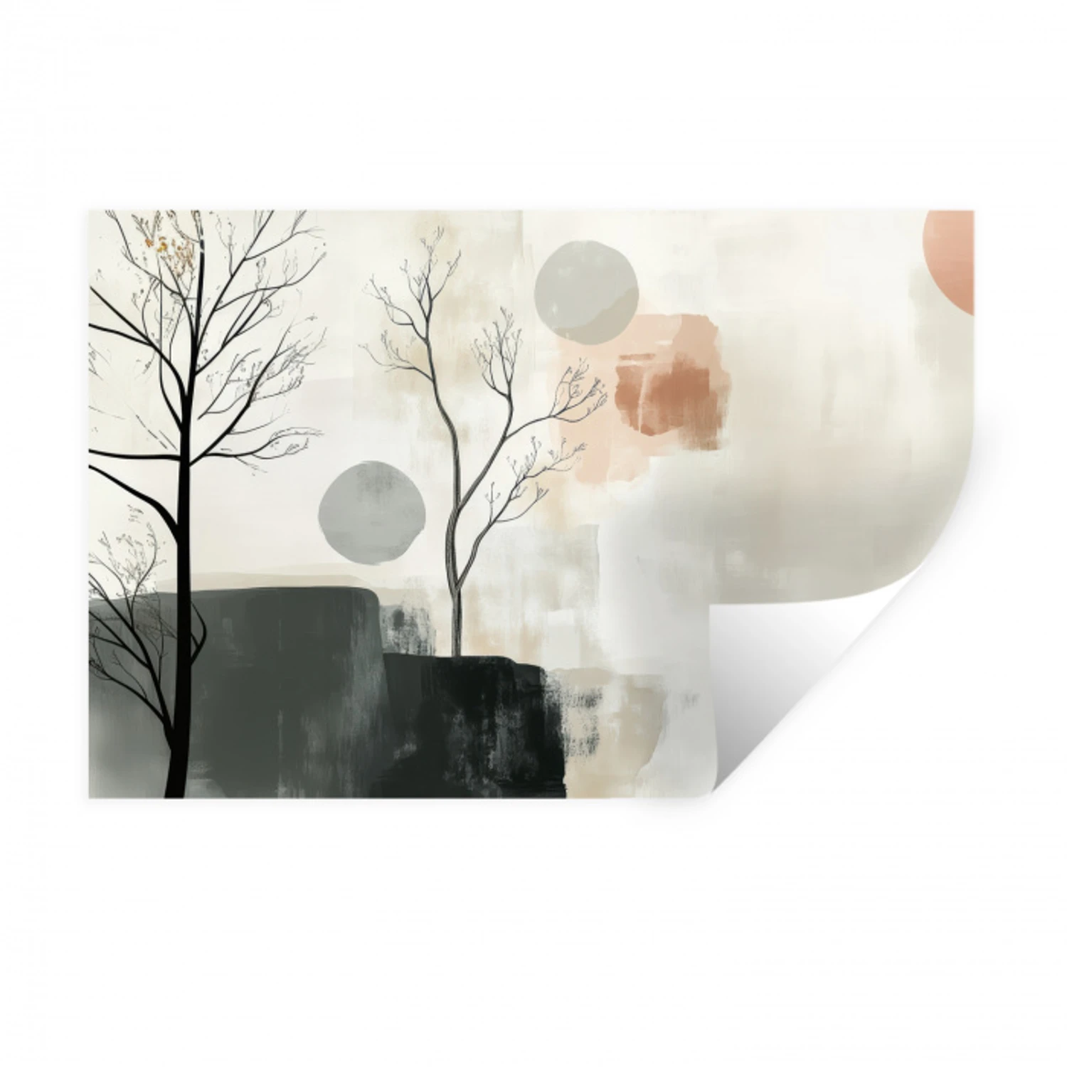Wabi sabi - Beige - Plant Muursticker klein -3d