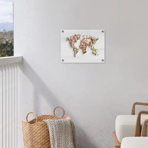 Wereldkaart - Bloemen - Subtiel tuinposter los doek klein -sfeer8