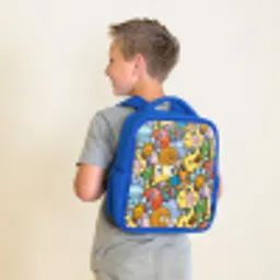 Cartoon van verschillende wezens en gezichten Kinderrugzak - Blauw middel -sfeer2
