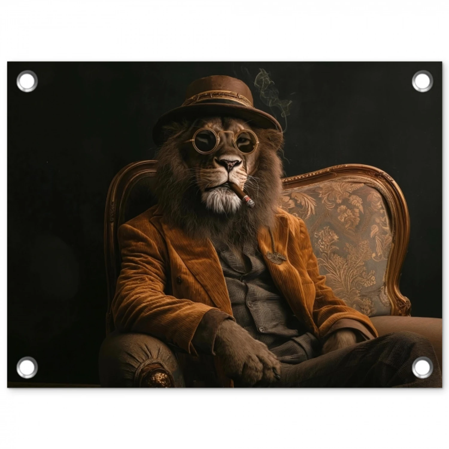 Bril - Leeuw - Bank - Hoed tuinposter los doek klein -3d