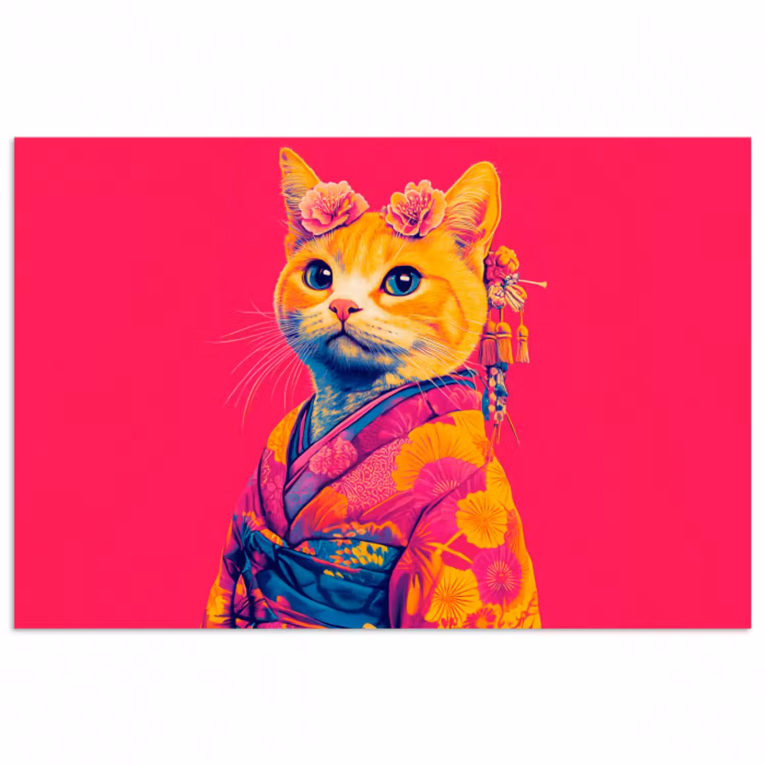 Poster - Katze - Kimono - Blumen - Rosa