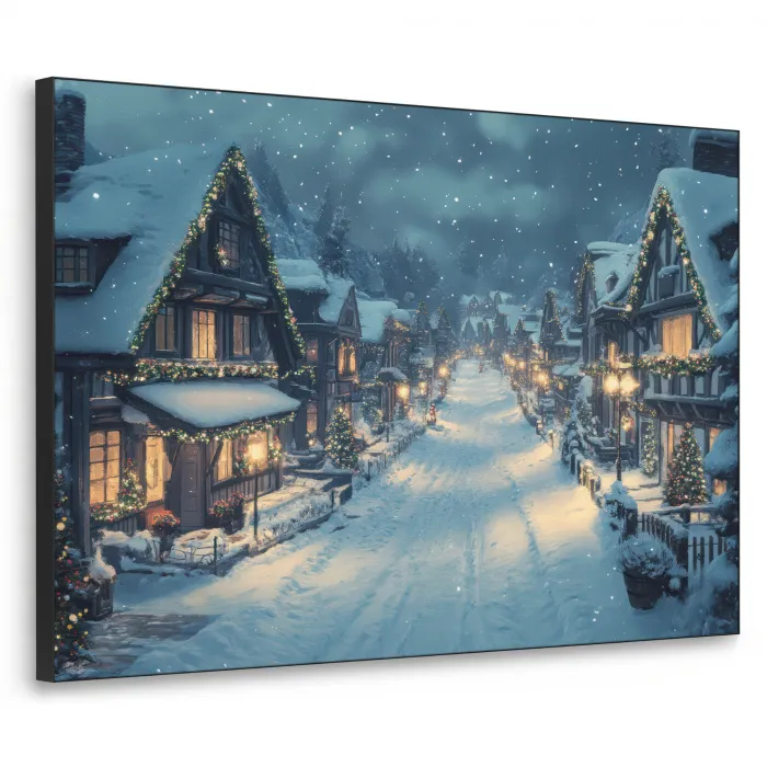 Kerstdorp - Kerst - Sneeuw - Winter Textielframe zwart klein -3d