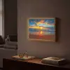Zee - Zonsondergang - Strand - Wolken - Oranje Light Box met batterij (Wandlamp) middel -sfeer1