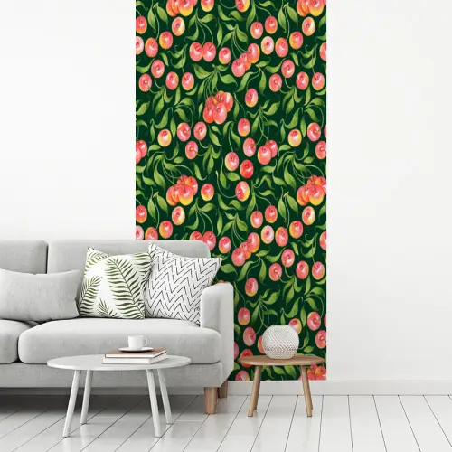 Groen - Rood - Kersen - Bladeren fotobehang vinyl groot 64 -woonkamer