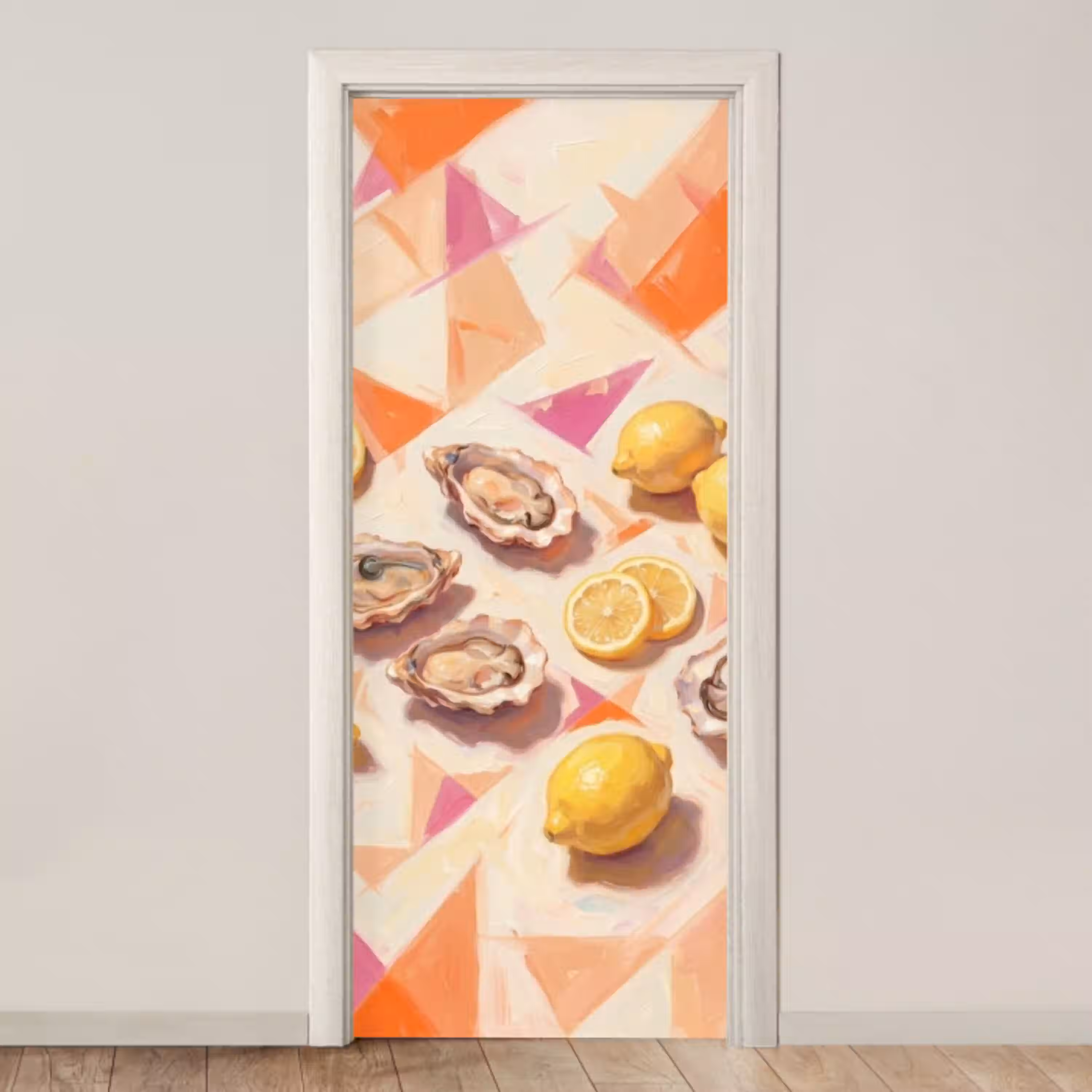 Stilleven - Citroenen - Oesters - Abstract - Oranje deurposter klein -3d_beige