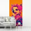 Kimono - Hondje - Bloemenkroon - Oranje fotobehang vinyl groot -woonkamer