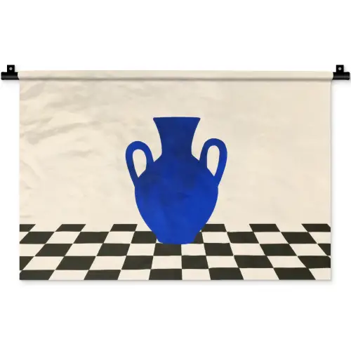 Vaas - Blauw - Geblokt - Modern Wandkleed katoen klein -zz3d