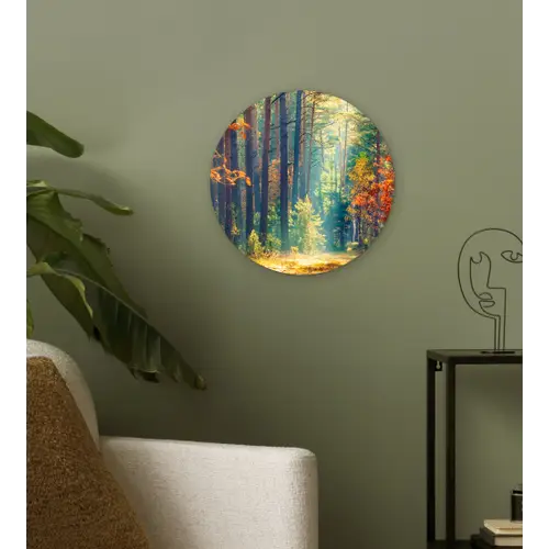 Bos - Zon - Natuur - Herfst Wandcirkel kunststof plaat 5mm dik klein -sfeer3