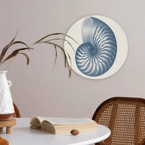 Blauw - Schelp - Spiraal Akoestische PET Vilt - Rond klein -sfeer3