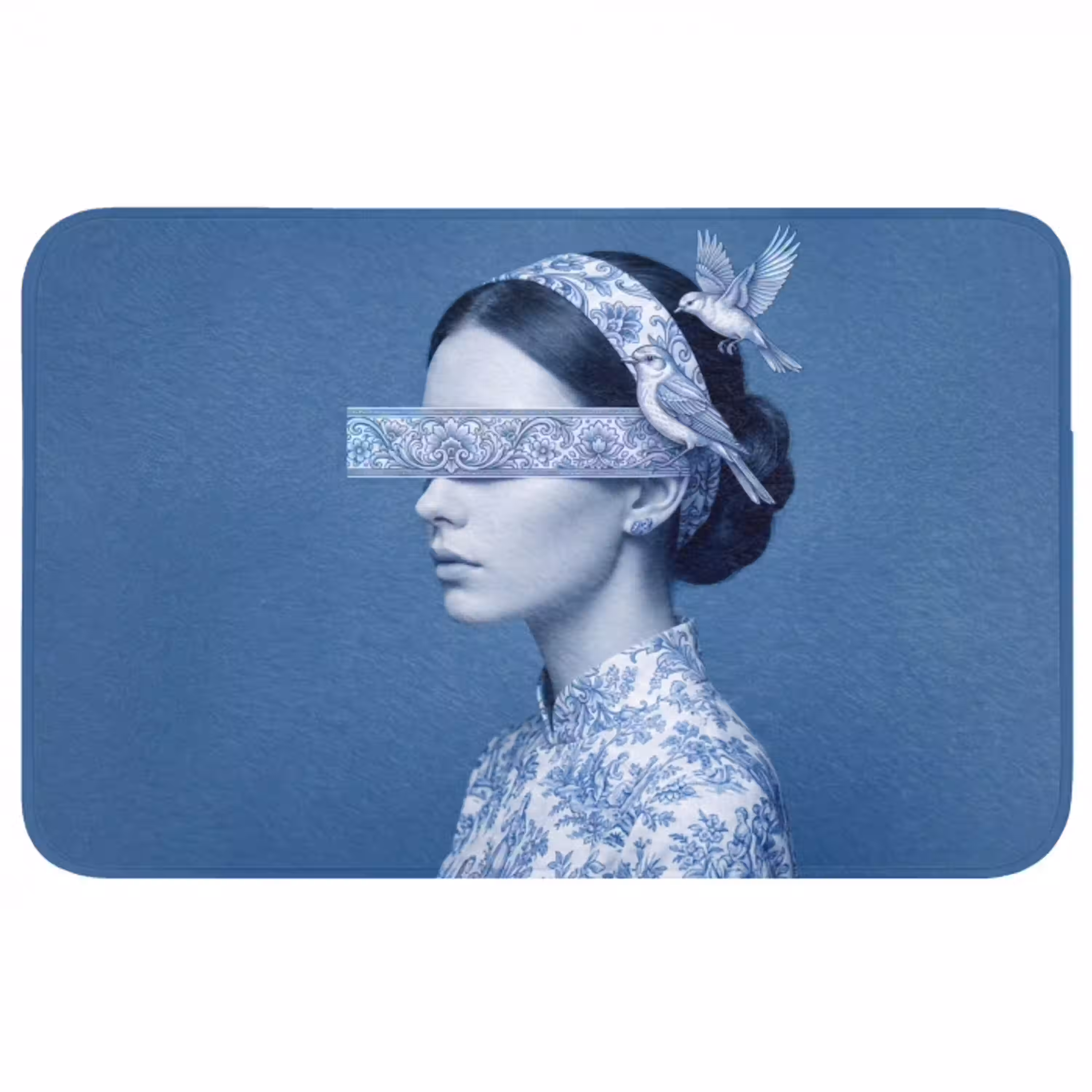 Portret - Klassiek - Wit - Blauw Badmat middel -3d