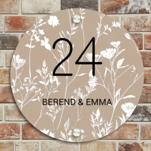 Beiges Blumenmuster - Klassisch Naambord Rond klein -sfeer2