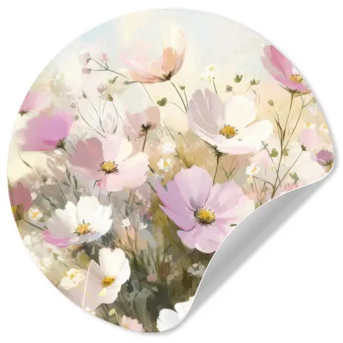 Bloemenveld - Lichte tinten - Geschilderd Wandcirkel behangsticker klein -3d
