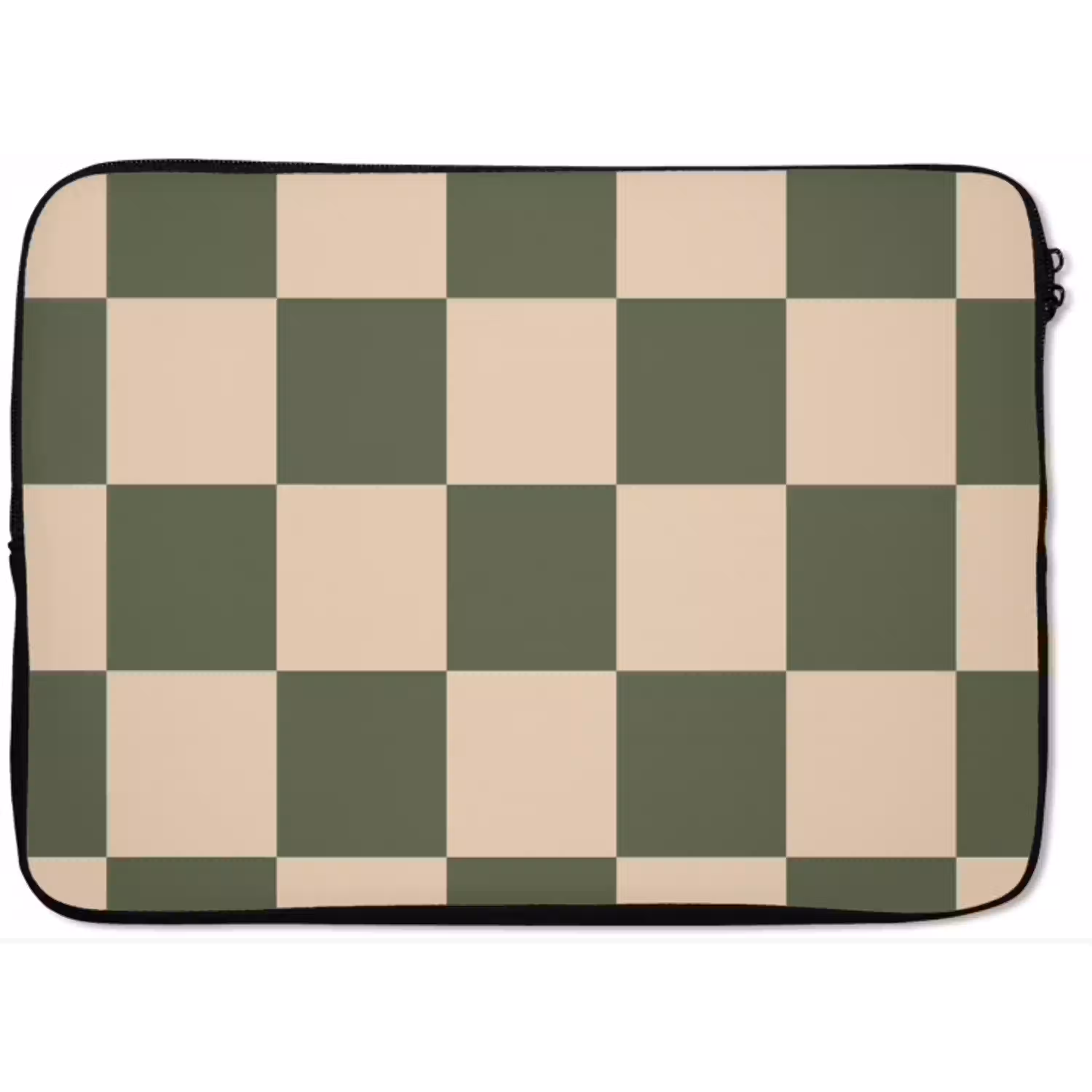 Schaakbord print - Groen - Beige - Blokjes laptophoes neopreen klein -zkaufland3dotto