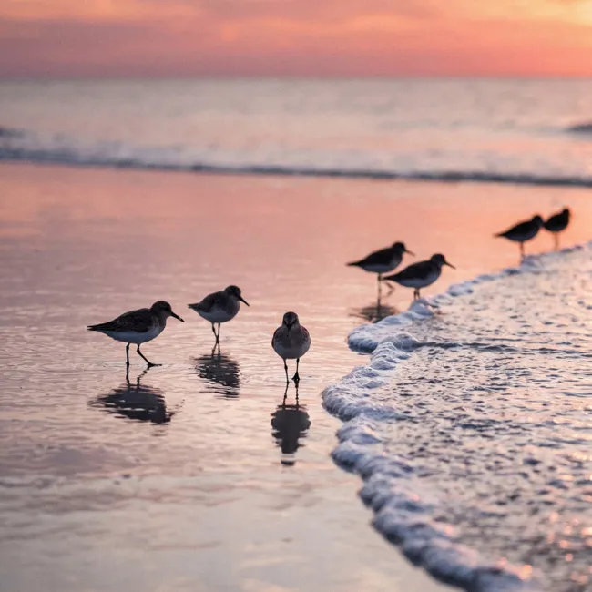 Behang - Meeuwen - Strand - Zee - Roze