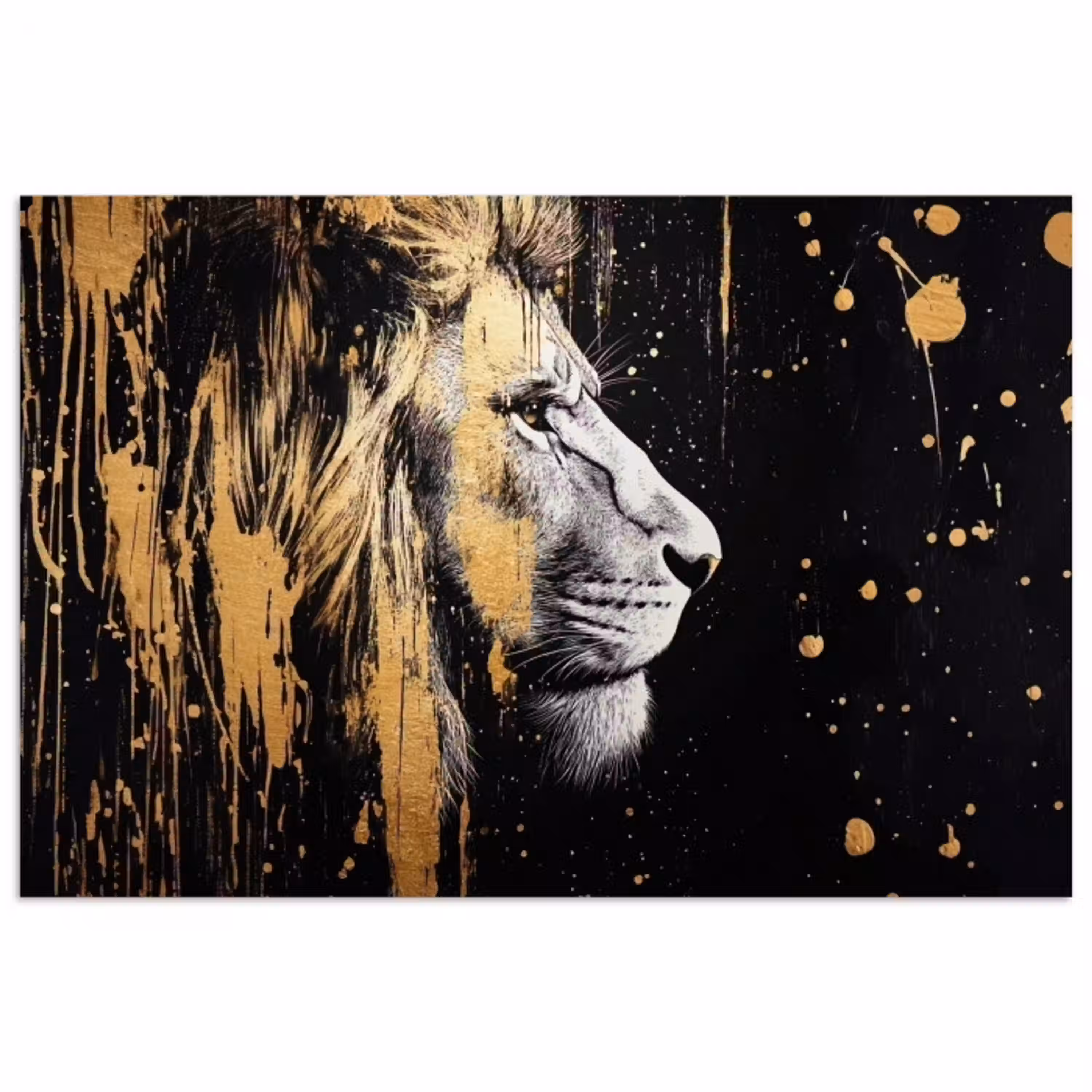 Portret - Leeuw - Abstract - Goud poster papier klein -3d
