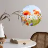 Bloemen - Klaproos - Lente - Natuur - Rood - Blauw Wandcirkel behangsticker klein -sfeer3