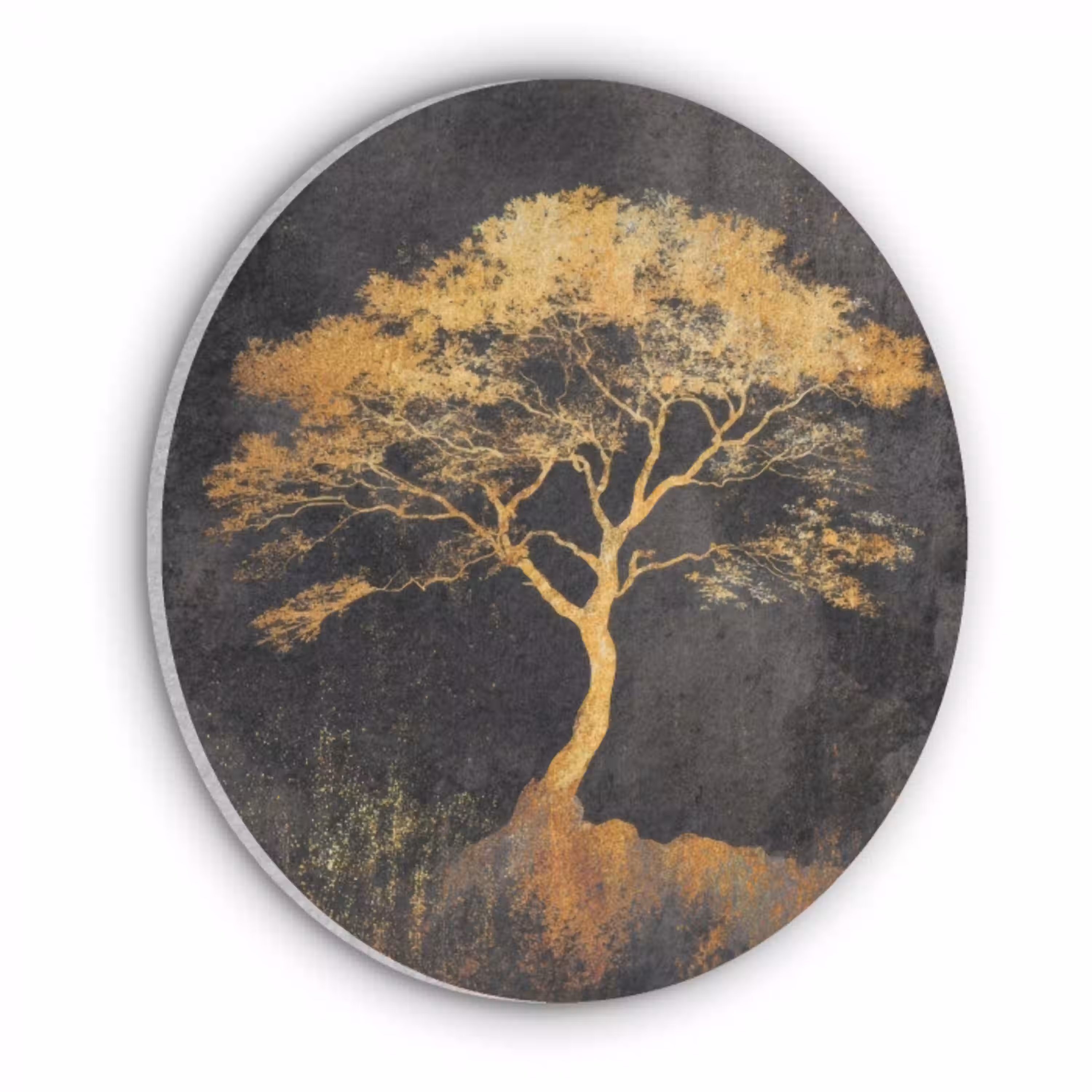 Boom - Schilderij - Goud - Abstract Akoestische PET Vilt - Rond klein -3d