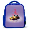 Gele auto met roze vlammen Kinderrugzak - Blauw middel -3d