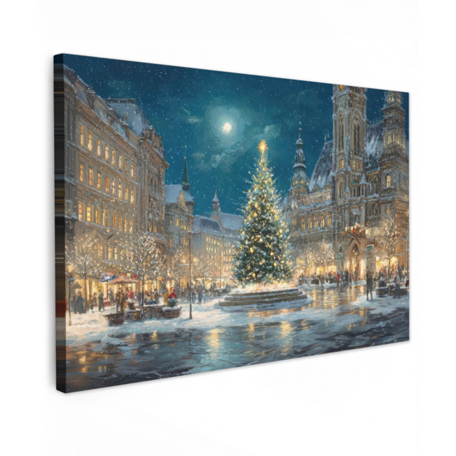 Kerstnacht - Stadsplein - Meerkleurig canvas 2cm klein -z3d