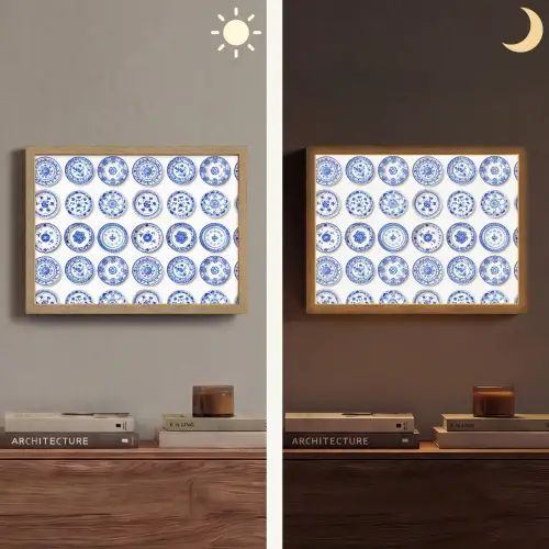 Borden - Bloemen - Patroon - Blauw Light Box met batterij (Wandlamp) middel 907 -sfeer3