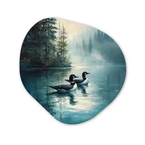 Bos - Water - Eenden - Mistig Wandcirkel Organisch Plexiglas middel -3d