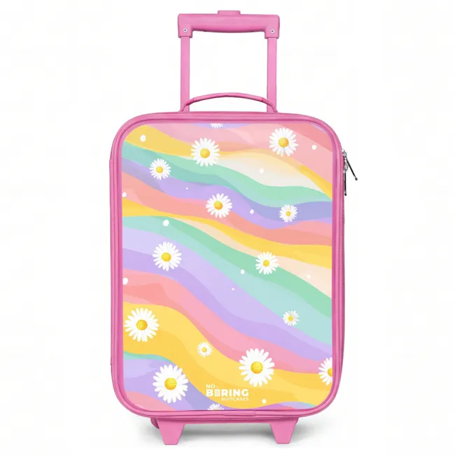 Kids’ Suitcase - Pink - Daisies on rainbow background