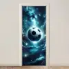 Voetbal - Galaxy - Ruimte - Sport - Blauw deurposter klein -3d_beige