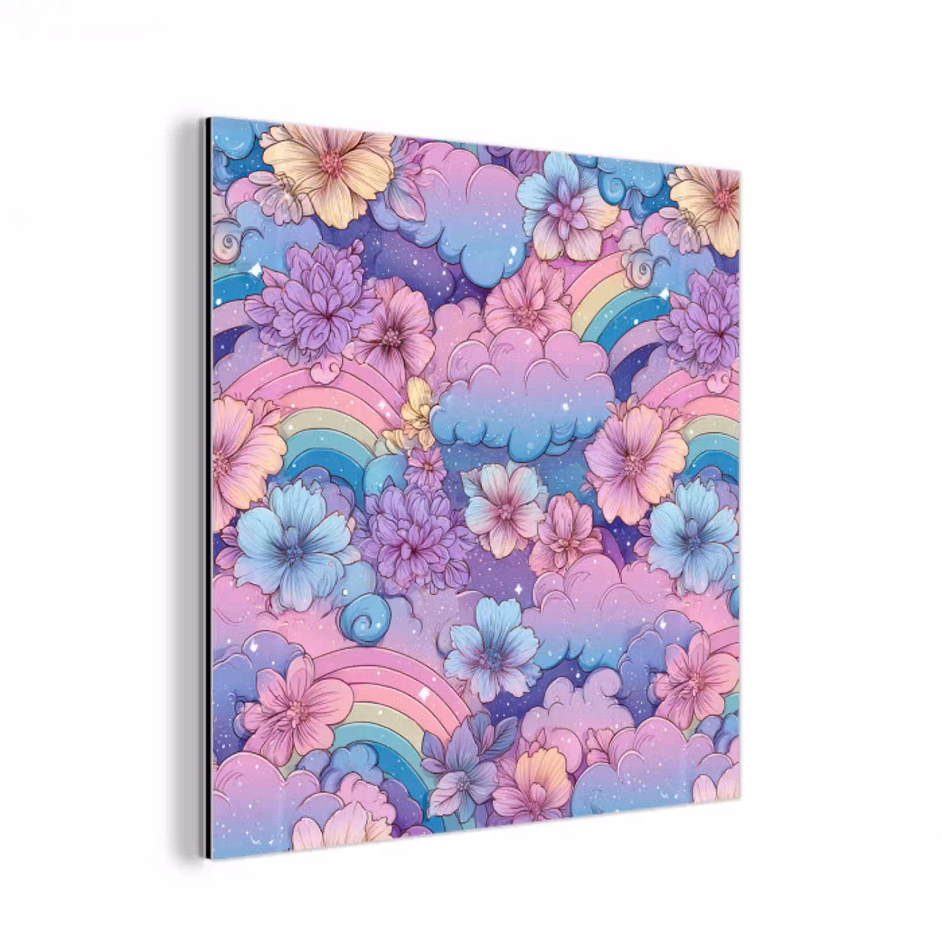 Regenbogen - Bloemen - Kleurrijk - Wolken aluminium wit klein -3d