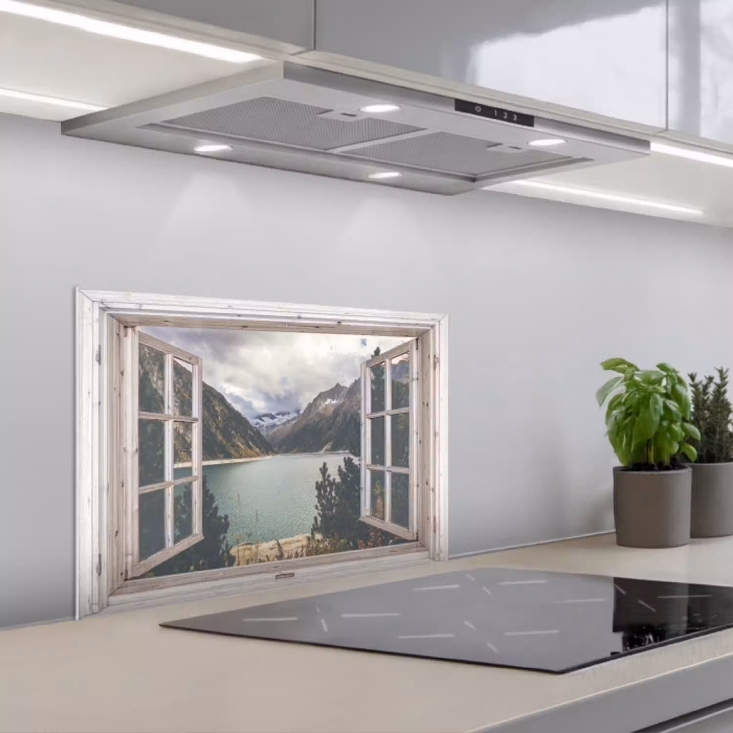 Doorkijk - Water - Berg keuken achterwand spatscherm klein -3d_schuin