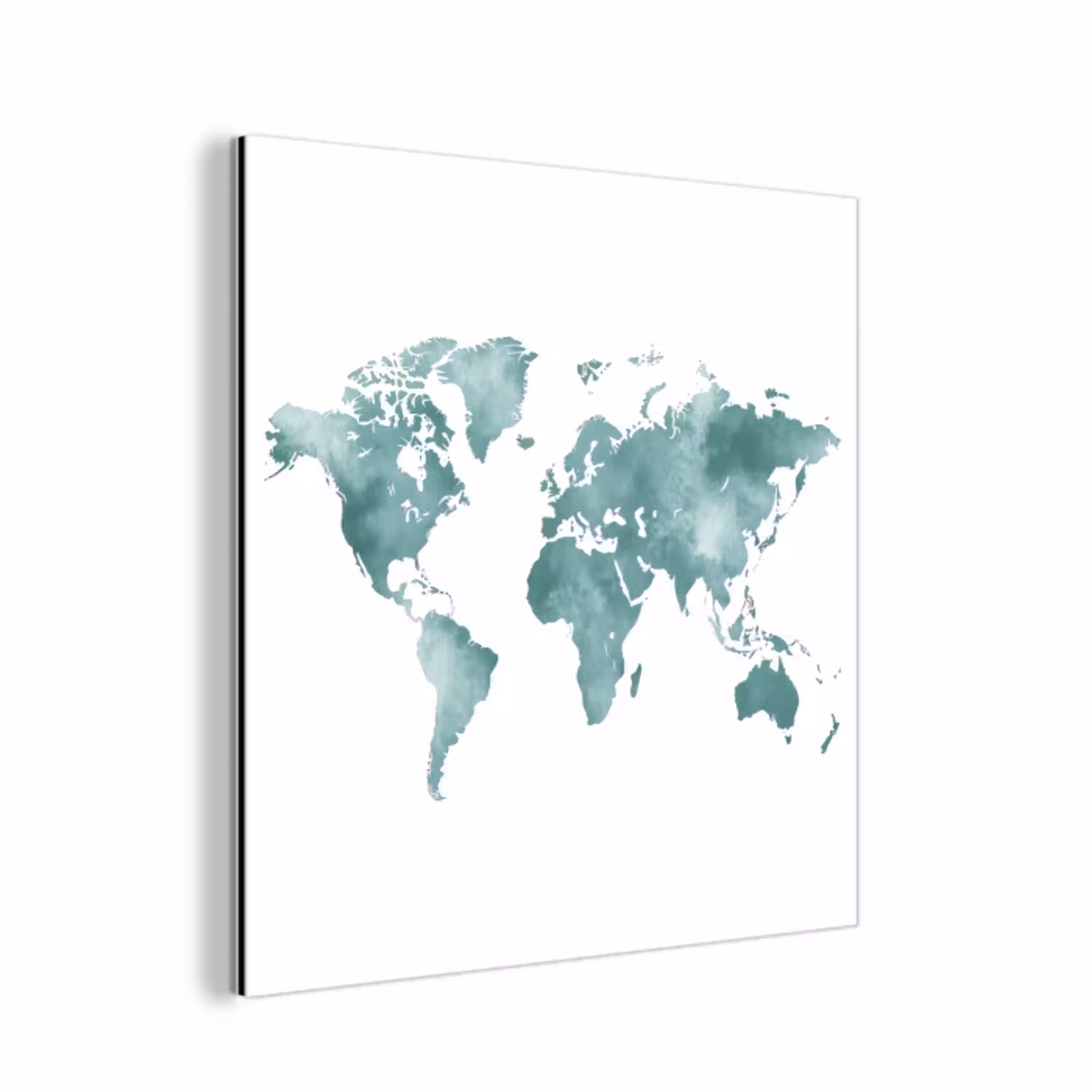 Wereldkaart - Grijsgroen - Kalm aluminium wit klein -3d