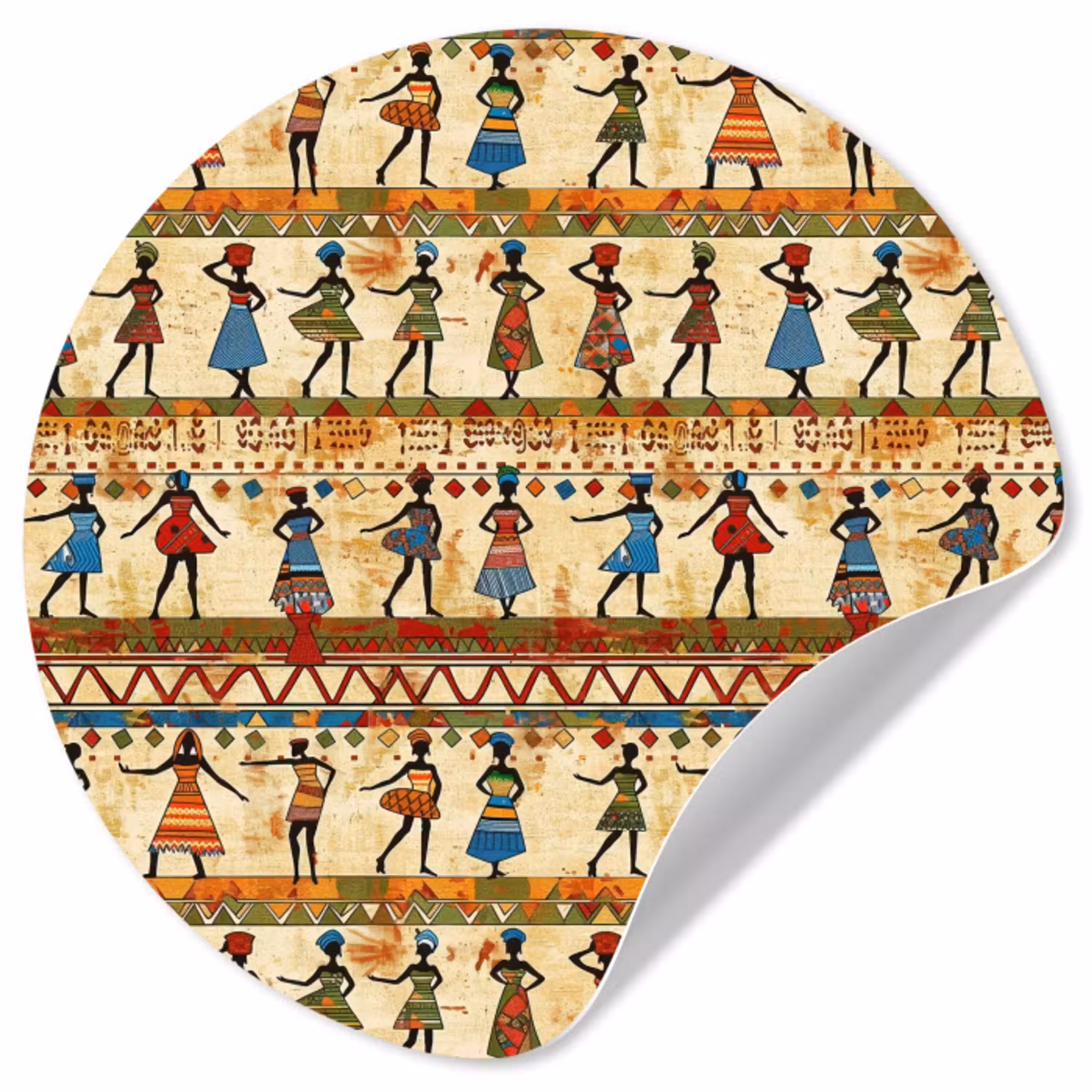 Kleurrijk - Afrikaans - Etnisch - Dansende Vrouwen - Patroon Wandcirkel behangsticker klein 186 -3d