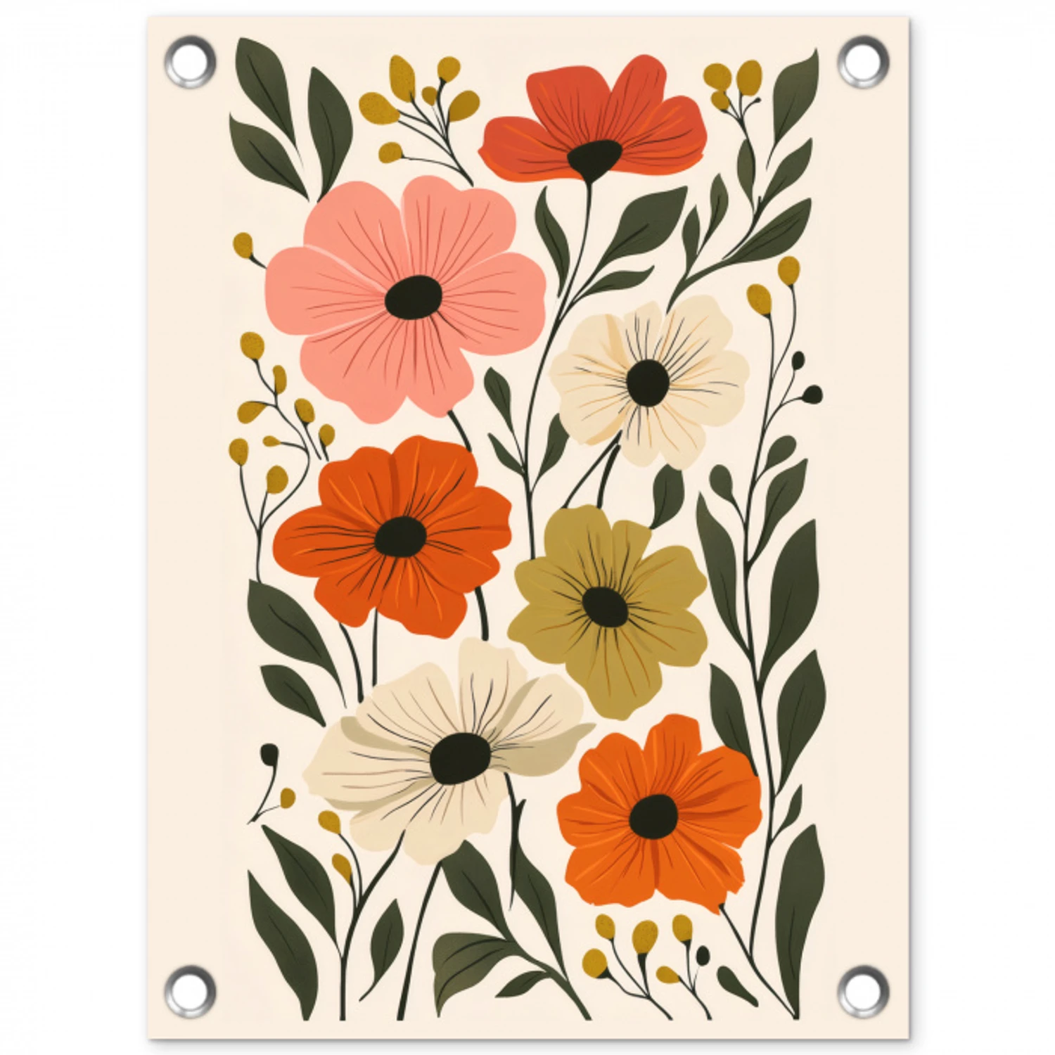 Veldbloemen - Stengels - Blaadjes - Groen tuinposter los doek klein -3d