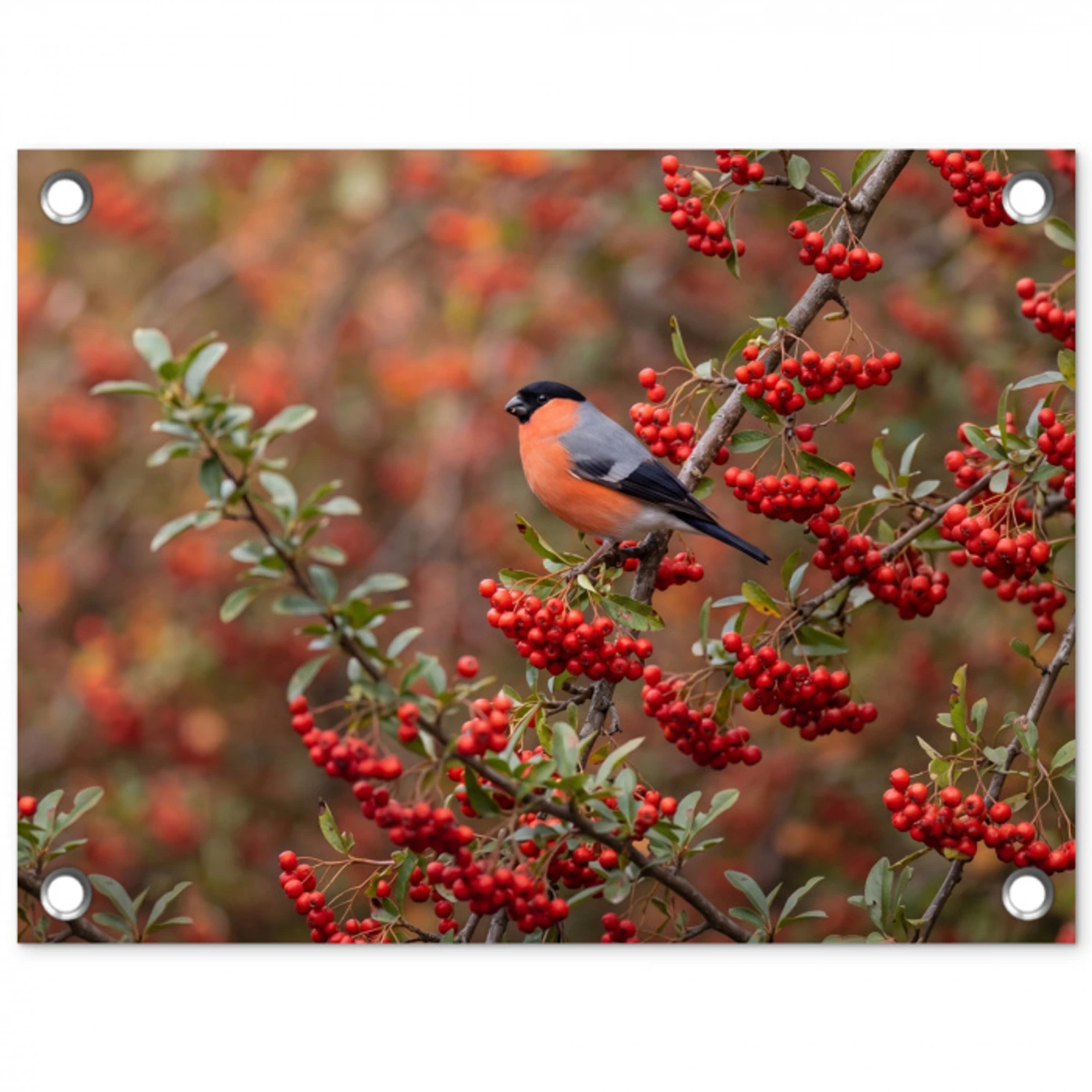 Goudvink - Bessen - Herfst - Natuur - Kleurrijk tuinposter los doek klein -3d