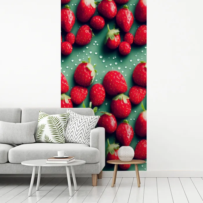 Aardbeien - Rood - Groen - Kroontjes fotobehang vinyl groot 64 -woonkamer