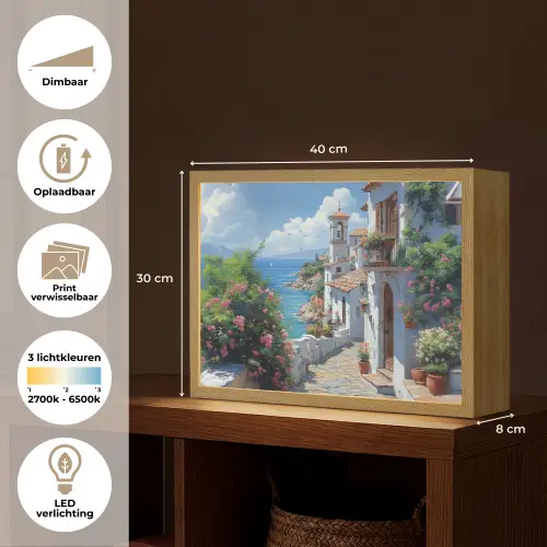 Huizen - Zee - Bomen - Bloemen Light Box met batterij (Wandlamp) middel -USP_websiteoverzichtNL