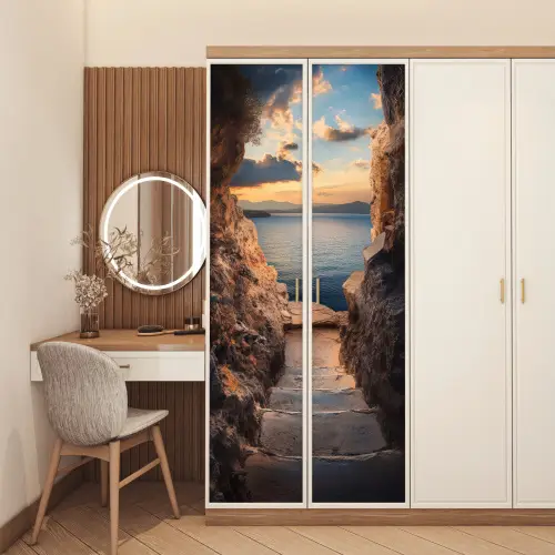 Doorkijk - Uitzicht - Landschap - Zee - Rotsen deurposter klein -sfeer3
