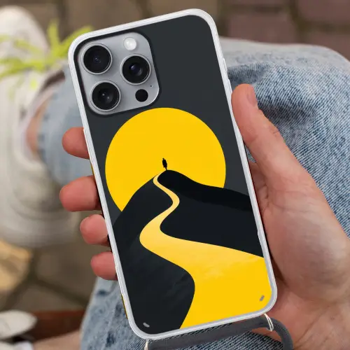 Zon - Heuvel - Pad - Geel Hoesje iPhone 16 Pro Max met koord klein -sfeer3